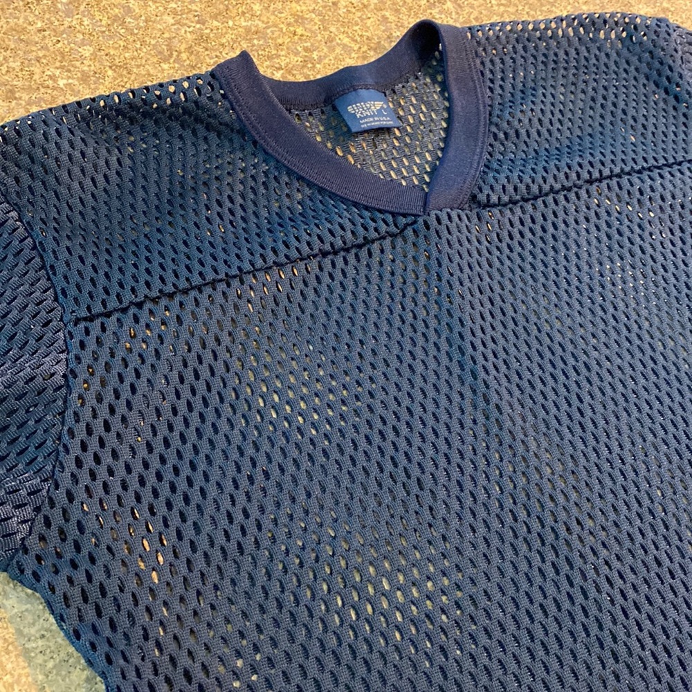 Indy Knit Boys Mesh Navy Blue Shirt Top Large Made in USA